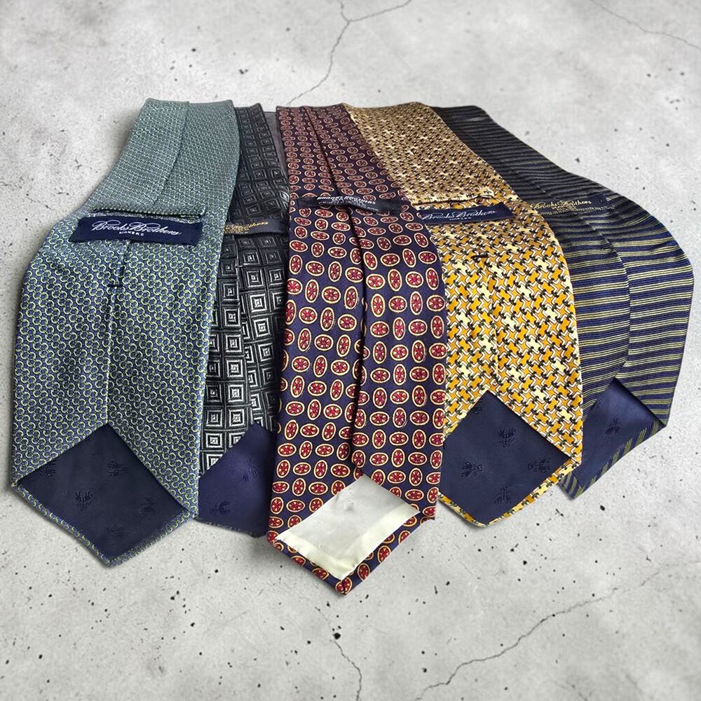Lot 5 Brooks Brothers Silk Neckties Blue Gray Gold Geo Medallion Stripe 3.75" - Picture 3 of 9